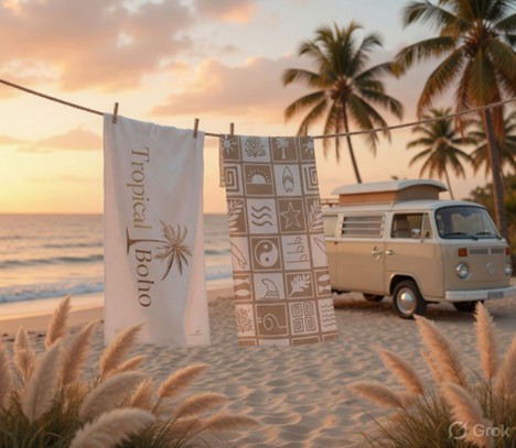 Beige logo reversible towel
