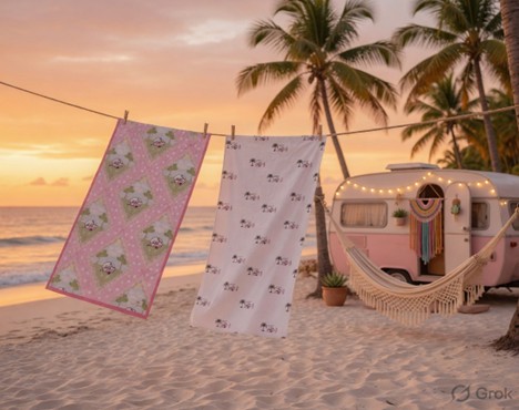 Pink Caravan towel