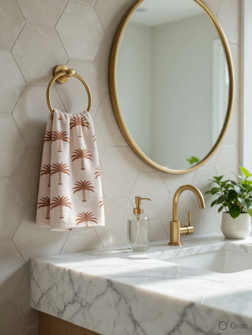 Beige palm hand towel
